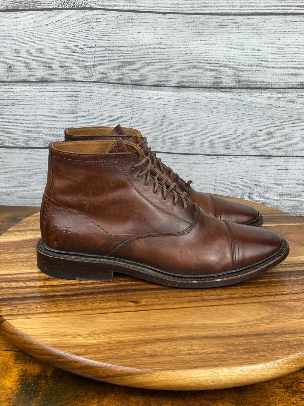 FRYE Paul Cap Toe Lace Up Cognac Brown Leather Boot Men’s Shoe Size 7 D